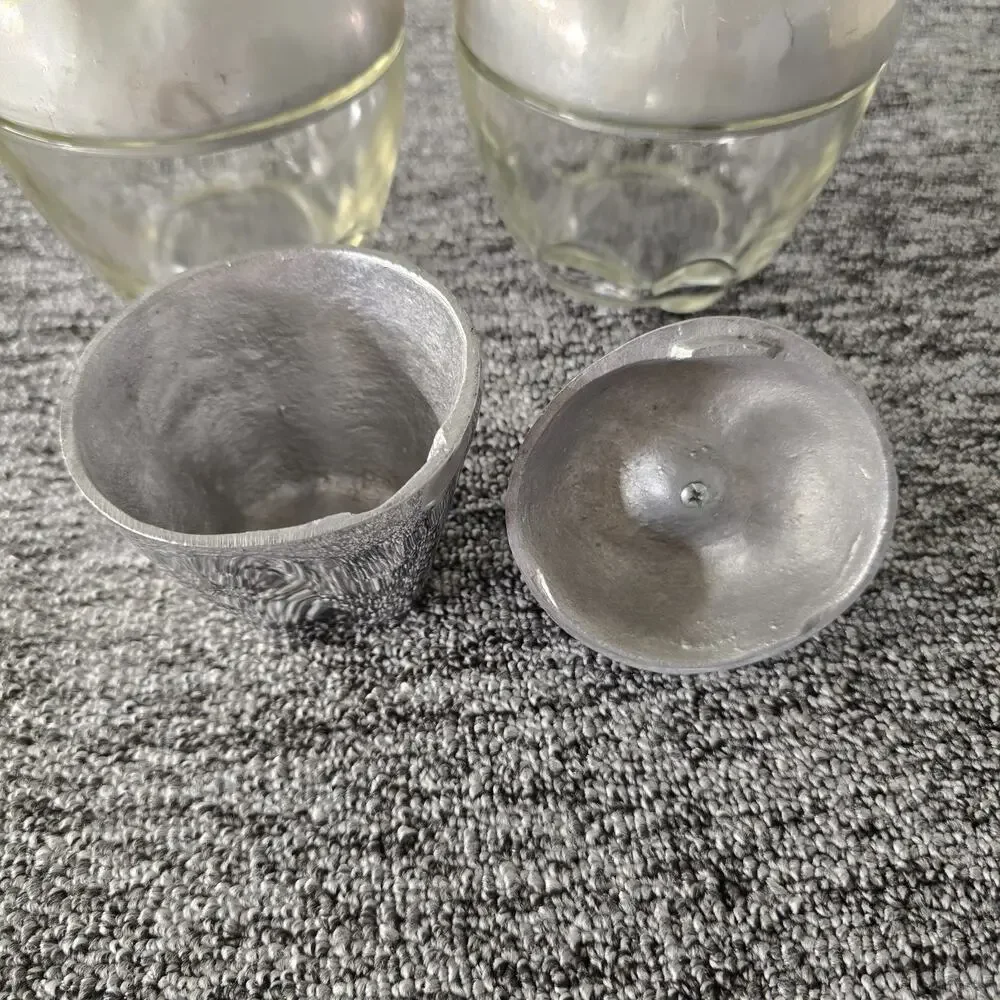 2 Decorative Glass & Pewter Apple Jars & 1 Solid Pewter Trinket Box Leaf Stems
